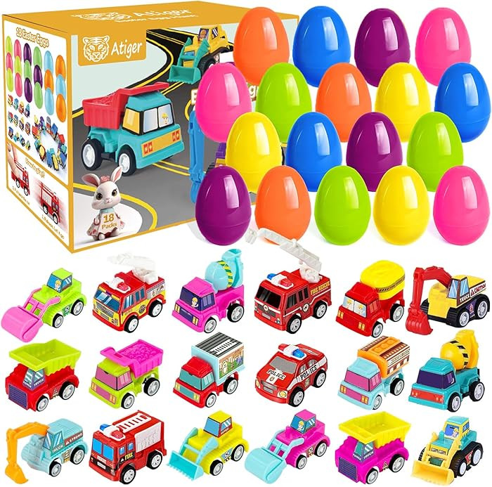 18 PCS Easter Egg Fillers with Toys Inside, Easter Basket Stuffers for Toddlers Filled Pull Back ... | Amazon (US)