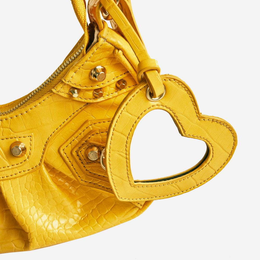 Harlin Studded Purse Detail Shoulder Bag In Yellow Faux Leather | EGO Shoes (US & Canada)