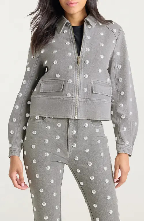 Cinq à Sept Harriet Studded Denim Jacket in Lune/Silver at Nordstrom, Size Large | Nordstrom
