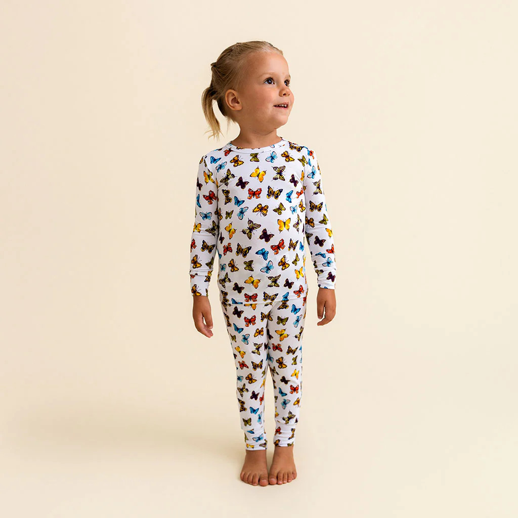Butterflies White Long Sleeve Toddler Pajamas | Annmarie | Posh Peanut
