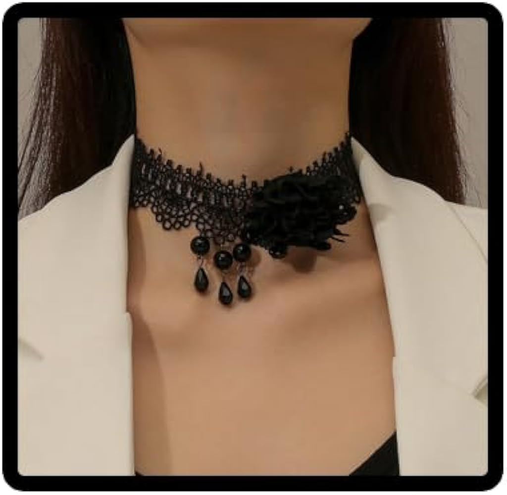 Collana girocollo in pizzo gotico nero fiore nappa collane accessori per feste gioielli regolabil... | Amazon (IT)