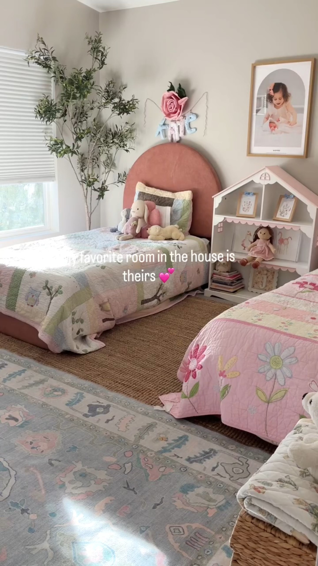 My favorite room in the house is theirs 💗

Much of it has been thrifted or hand made ( we scored the quilts from Goodwill , they are from Pottery Barn kids! Got them each for just $20. I made their name banners and traced their little hands out for the fabric prints. The outfit framed is one of their take home outfits from the hospital. I embroidered their two animal pictures and their beds are by @maxandlilyfurniture .