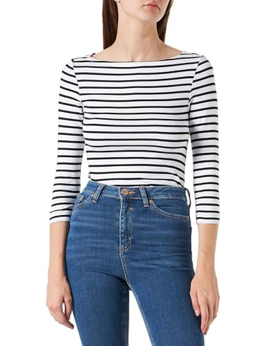 Amazon Essentials Women's Slim-Fit 3/4 Sleeve Boat Neck T-Shirt, White Stripe, X-Large | Amazon (US)