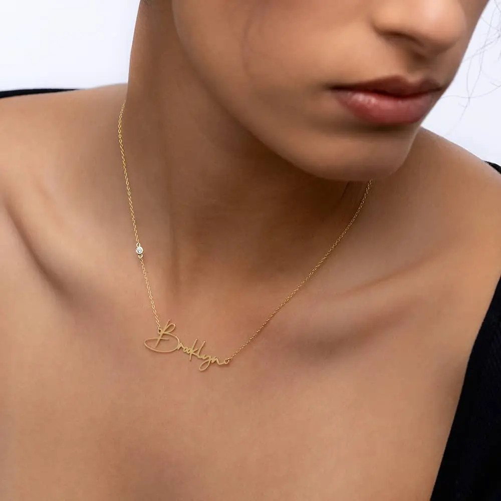 Belle Custom Name Necklace with Diamond - 14k Solid Gold | Oak & Luna (US)