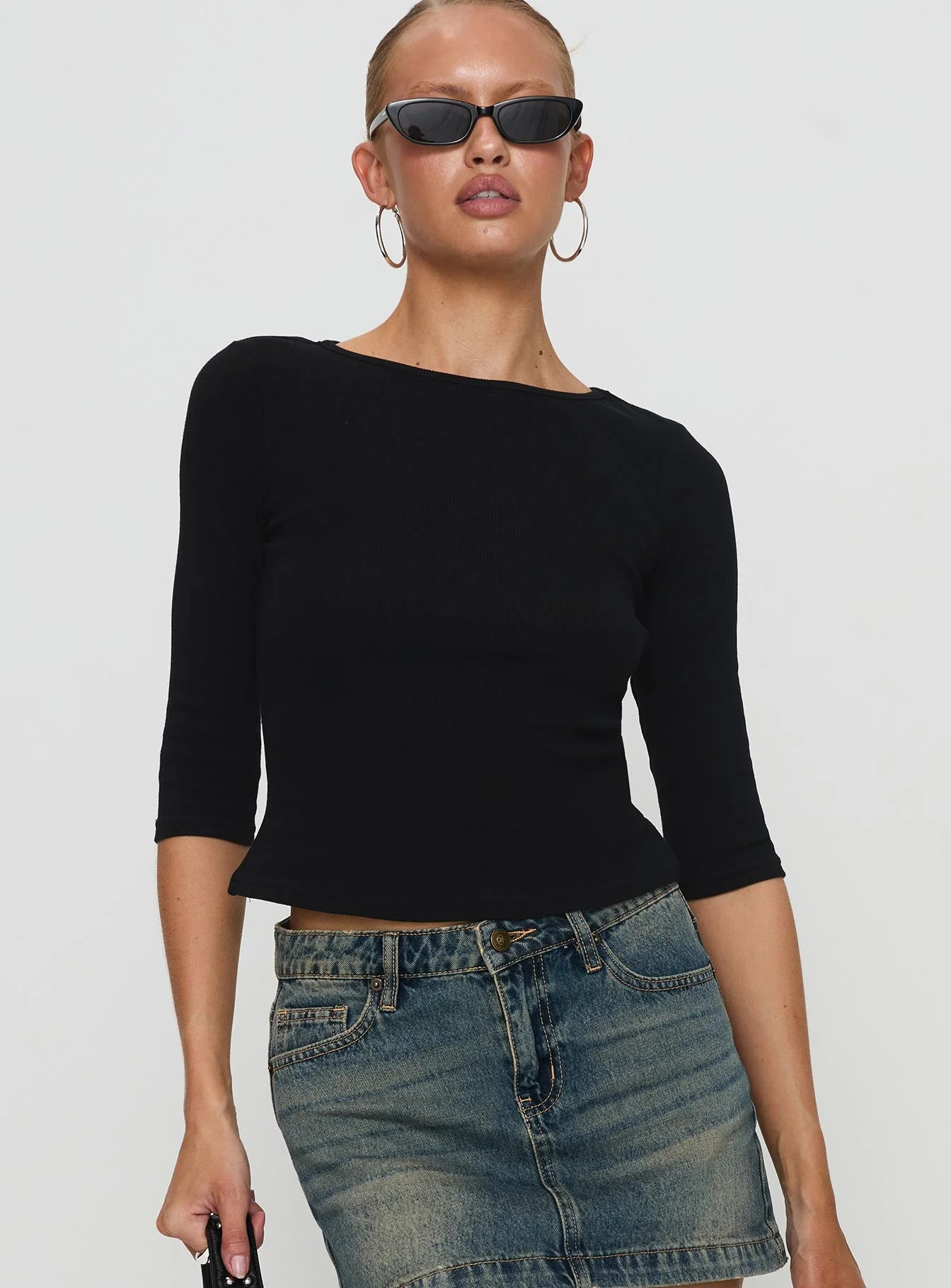Elaia 3/4 Sleeve Top Black | Princess Polly AU