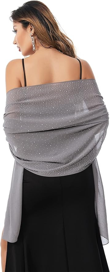 Shawls and Wraps for Evening Dresses Sheer Chiffon Women Elegant Soft Silky Sparkly Wedding Brida... | Amazon (US)