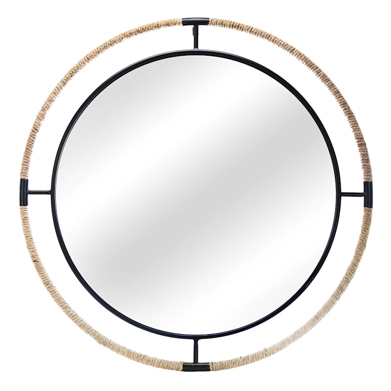 Black Metal with Rope Round Wall Mirror, 36" | At Home
