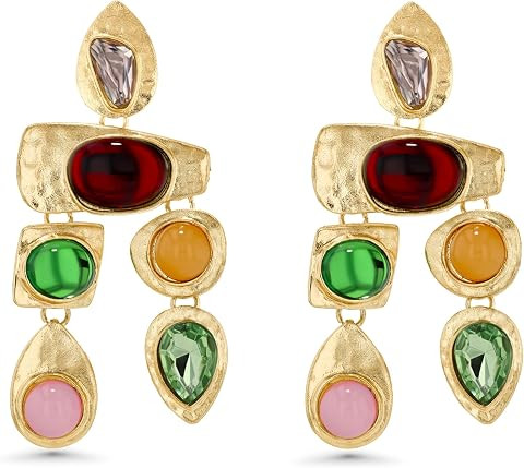 SNGIA 18K Gold Plated Dangle Boho Gemstone Earrings for Women by SNGIA, Boho Jewelry for Women, Dangling Large Big Unique Vintage Earrings for Women, Trendy Bohemian Handmade CZ Jewelry Gifts | Amazon (US)