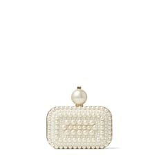 White Suede Clutch Bag with All-Over Pearl Embellishment | Jimmy Choo (US)