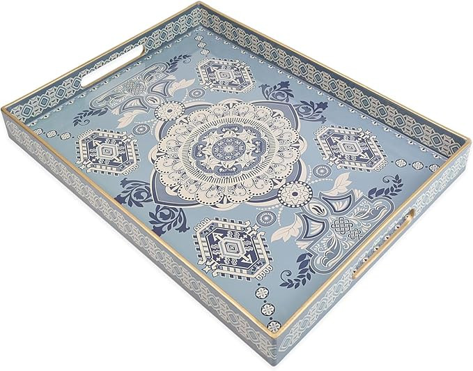 Rectangle Plastic Serving Tray with Handles, Elegant Decorative Tray for Coffee Table, Ottoman, L... | Amazon (US)