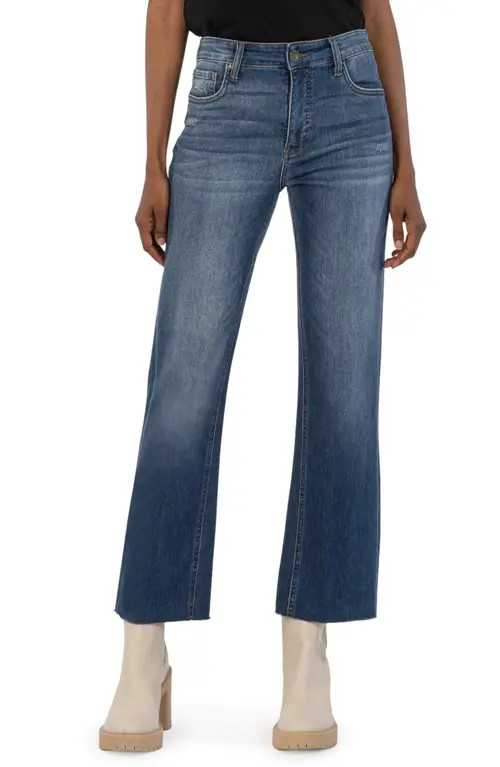 KUT from the Kloth Kelsey Fab Ab Raw Hem High Waist Ankle Flare Jeans in Royal at Nordstrom, Size 4P | Nordstrom