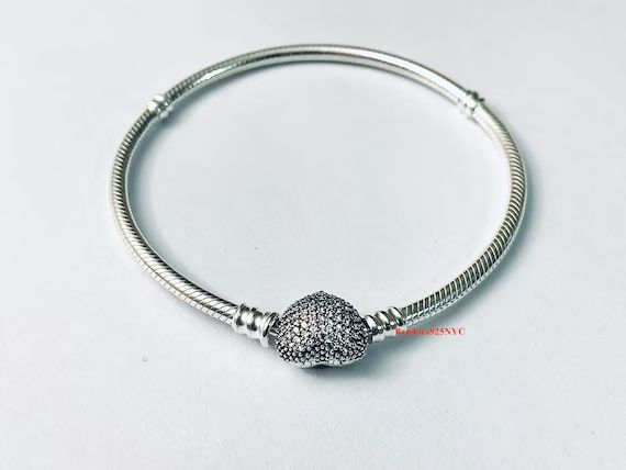 Pandora Bracelet PAVE HEART Sterling Silver 925 ale Snake Chain  #590727CZ Pandora Bracelet / Jew... | Etsy (US)
