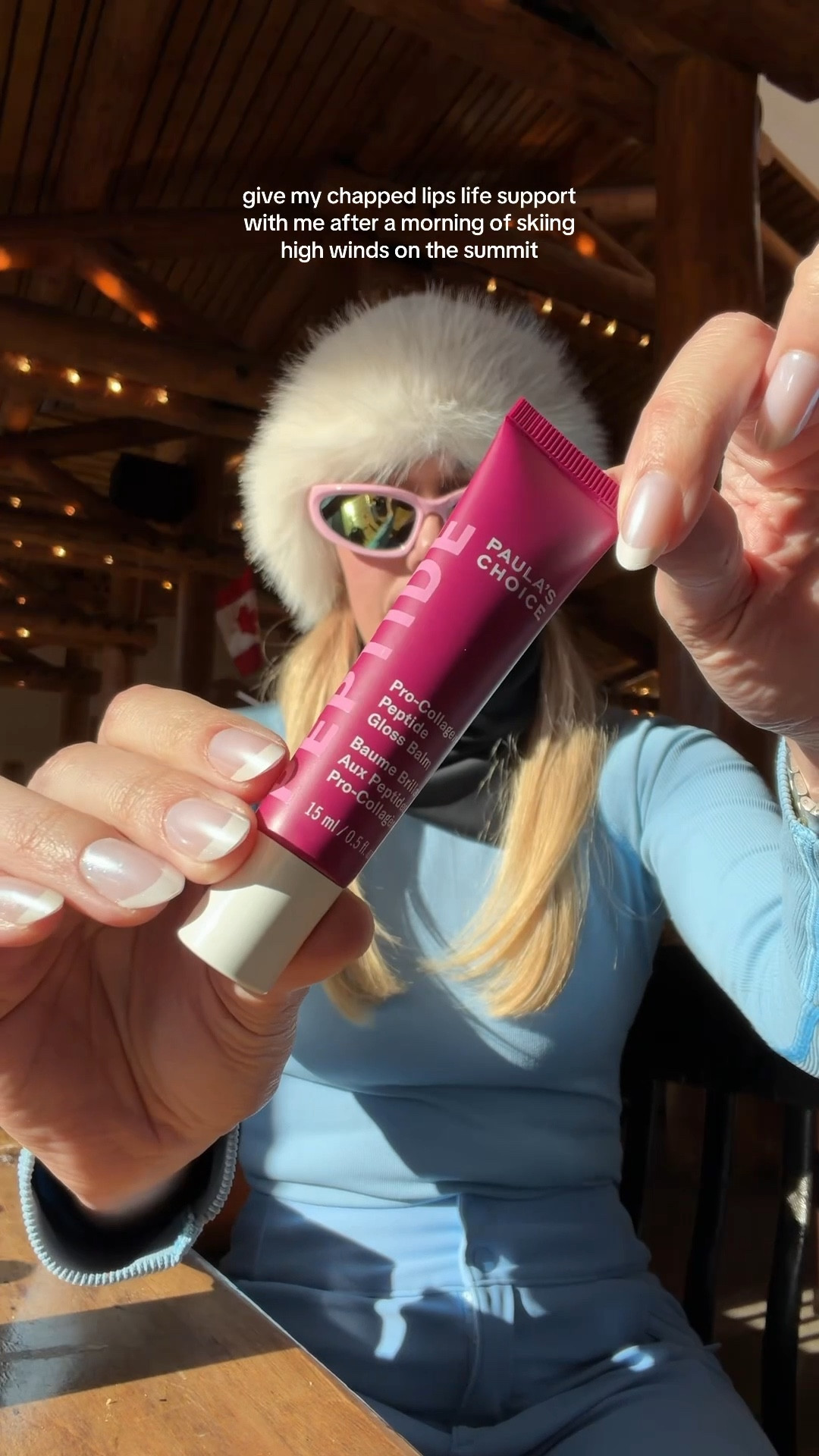 This lip balm did not freeze in my pocket while I was skiing and extremely cold weather and healed my chapped lips throughout the day. 

I love that it comes in a clear and berry color, you can wear it more formally or with no color at all I’m wearing the berry one.

It’s currently 20% off on the Paula’s choice website! You can also get a gift set with both colors from Sephora. Both options are linked to here.

Ski outfit, pink wraparound sunglasses, ski base layers, aprés ski style, faux fur hat

#LTKActive #LTKSeasonal #LTKBeauty