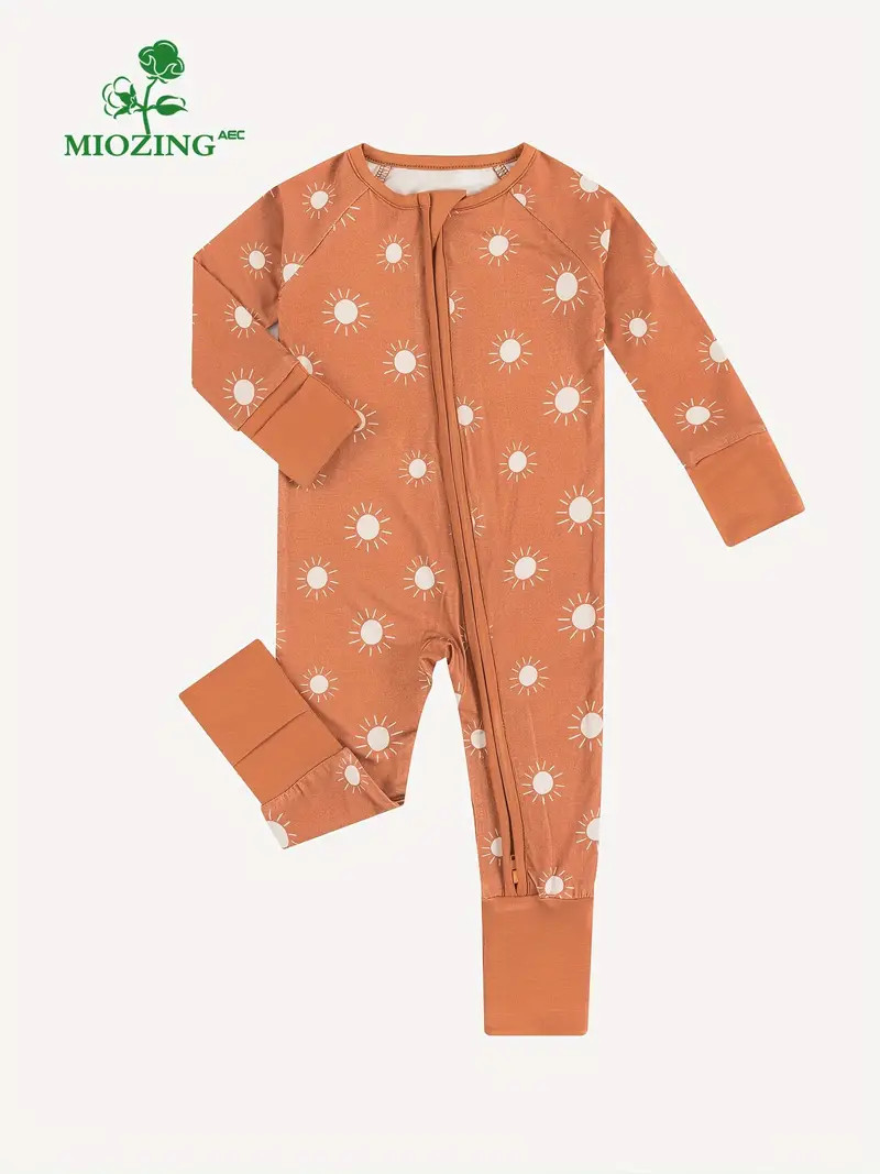 MIOZING Newborn Baby Girls Comfy Bamboo Fiber Sun Print Long Sleeve Zipper Bodysuit | Temu Affiliate Program