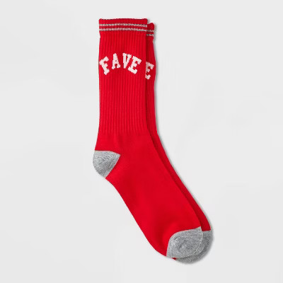 Women's "Fave" Valentine's Day Ribbed Crew Socks - Red 4-10 | Target