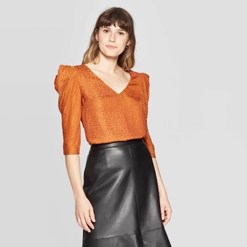 Women's Leopard Print Regular Fit Short Sleeve V-Neck Blouse - A New Day™ | Target