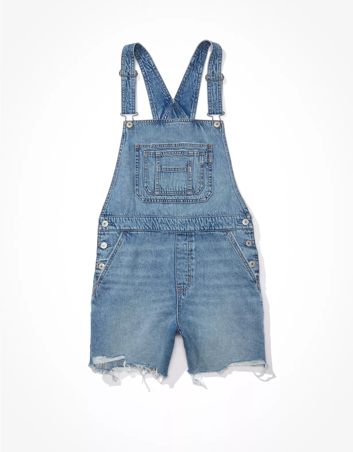 AE Dreamy Drape Denim Baggy Overall Short | American Eagle Outfitters (US & CA)