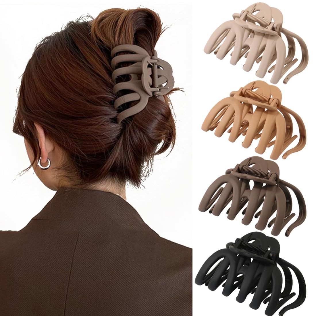 4 Pcs Octopus Claw Clips Matte Hair Clips Octopus Hair Claw Clips for Women 3.8" Large Hair Claw ... | Amazon (US)