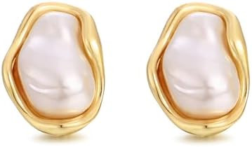 Gold Baroque Pearl Earrings Irregular Pearl Earrings Hypoallergenic for Women Jewelry | Amazon (US)