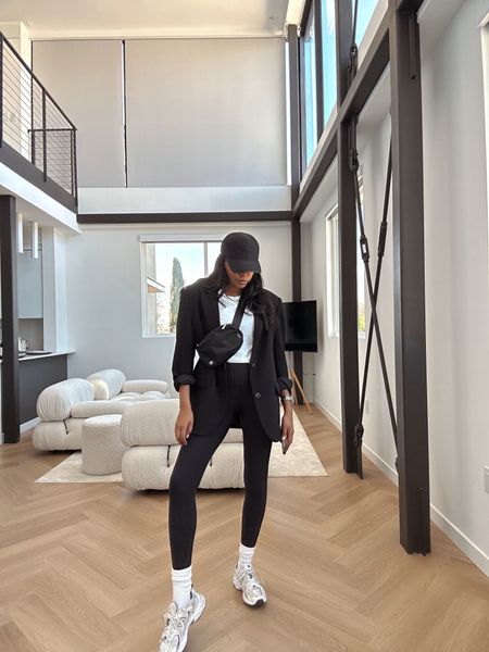 Elevated Athelisure  | blazer outfit, minimal outfit, neutral style, black and white outfit, lululemon belt bag, new balance outfit, comfy casual, Parisian street style 

#LTKstyletip #LTKshoecrush