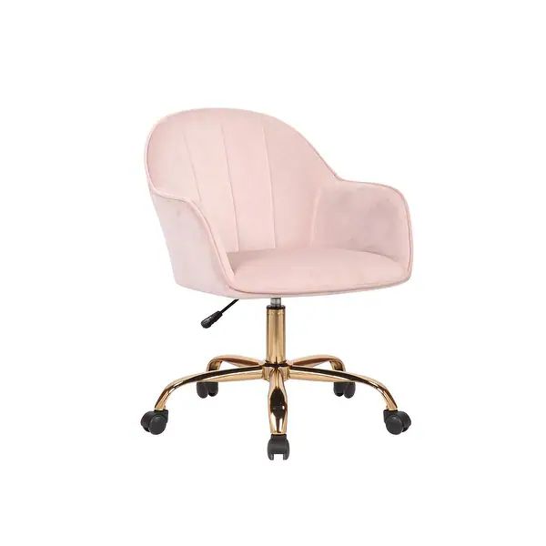 Porthos Home Xenos Swivel Office Chair, Velvet Upholstery, Chrome Legs - Pink | Overstock