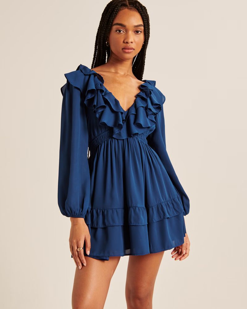 Long-Sleeve Ruffle Mini Dress | Abercrombie & Fitch (US)
