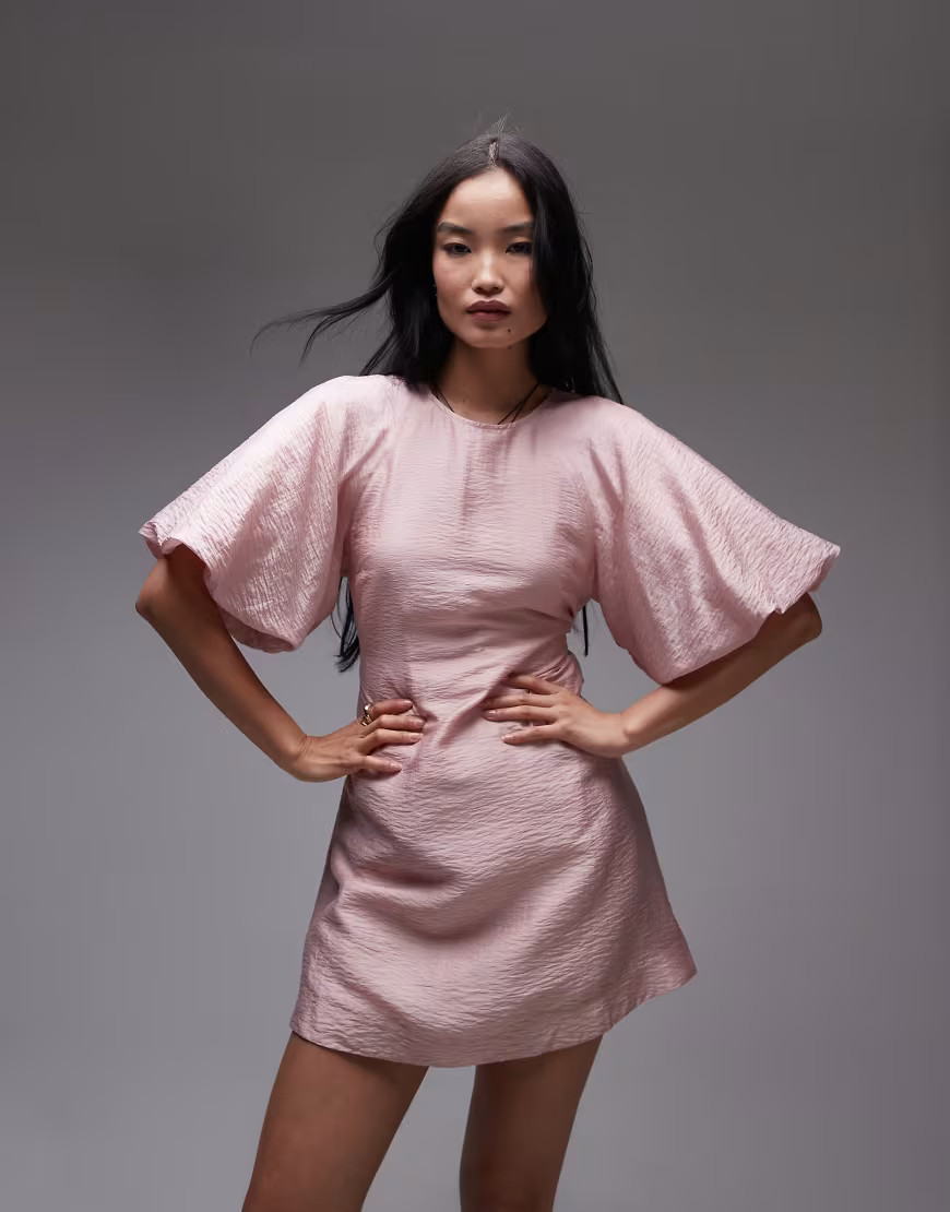 & Other Stories – Minikleid in Rosa mit Rundhalsausschnitt und Puffärmeln | ASOS (Global)