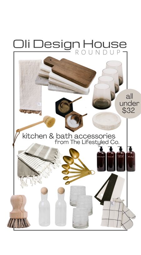 Kitchen and bath accessories and decor, all under $32

Budget kitchen accessories, neutral kitchen accessories, neutral kitchen towels, mini serving boards, mini charcuterie boards, wood salt bowl, modern organic kitchen accessories, smoked glass lowball cups, aesthetic shower bottles, gold measuring spoons, glass oil and vinegar decanters, wood pots and pans brush, small spoon rest bowl, wabi sabi home, affordable home decor, kitchen towels

#LTKhome #LTKFind #LTKunder50