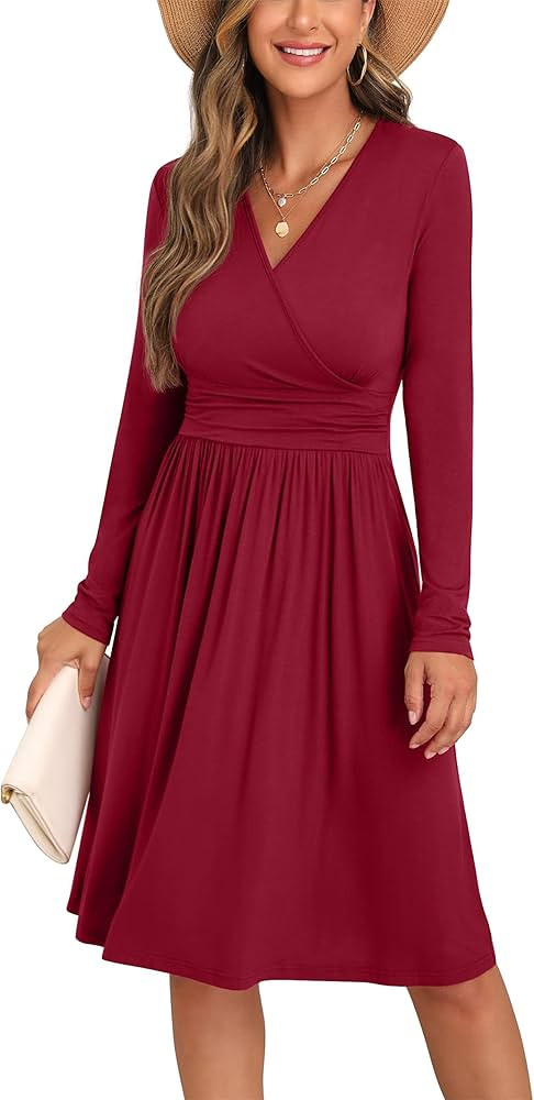 GRECERELLE Spring Summer Dress for Women Casual Ruffle Short/Long Sleeve Dresses, Wrap V-Neck Dre... | Amazon (US)