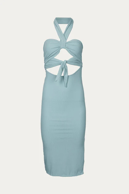Tie Front Detail Rib Bodycon Dress In Sage | Shop Simon