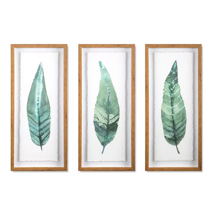 (Set of 3) 28&#34;x12&#34; Framed Leaves Decorative Wall Art White - Threshold&#8482; | Target