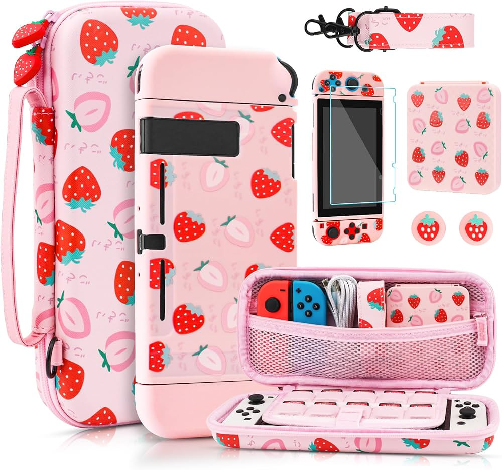RHOTALL Cute Strawberry Carrying Case for Nintendo Switch, Hard Portable Travel Case for Switch A... | Amazon (US)