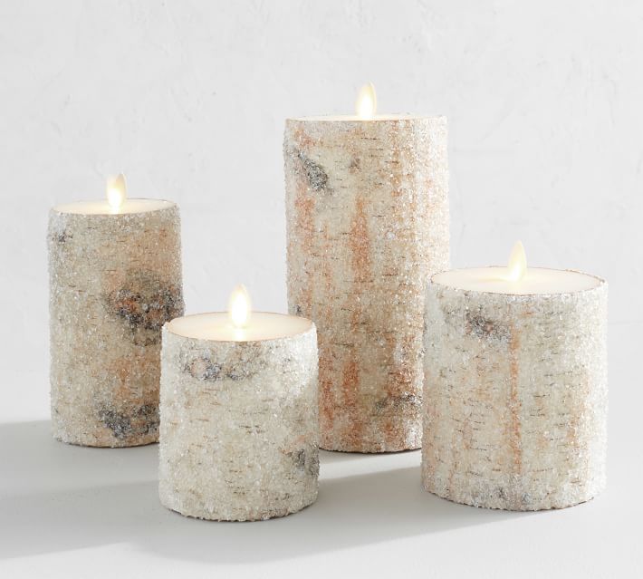 Premium Flickering Flameless Sugared Birch Pillar Candles | Pottery Barn (US)