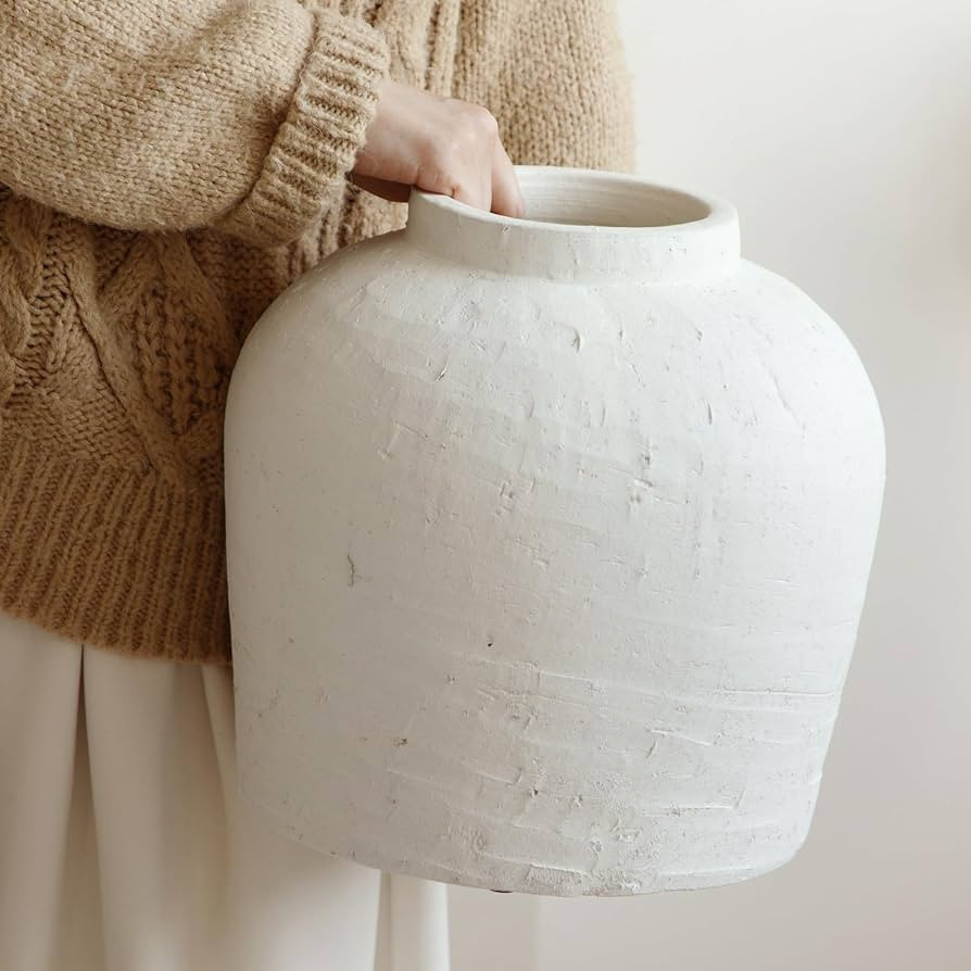 Large Ceramic Vase, 11" Rustic Farmhouse Terracotta Vase for Home Decor, Artisan Decorative Flowe... | Amazon (US)