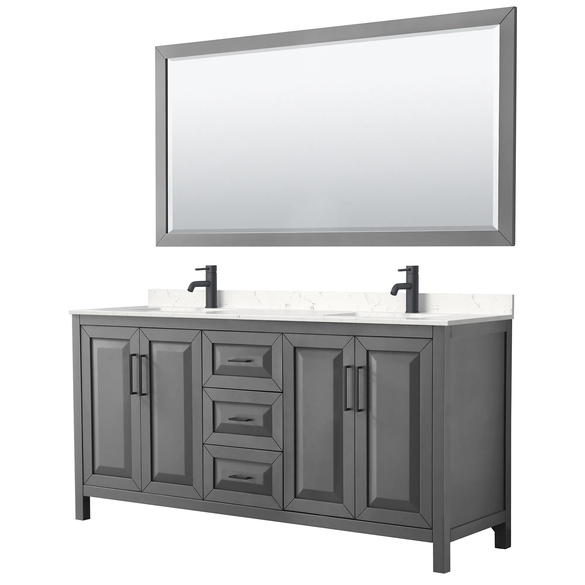 Wyndham Collection Daria 72-in Dark Gray with Matte Black Trim Undermount Double Sink Bathroom Vanity with Carrara Cultured Marble Cultured Marble | Lowe's