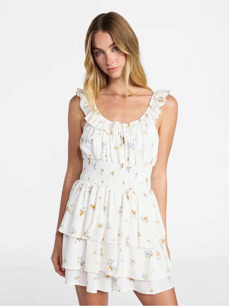 No Boundaries Ruffle Smocked Waist Romper, Women’s XXS-XXL | Walmart (US)