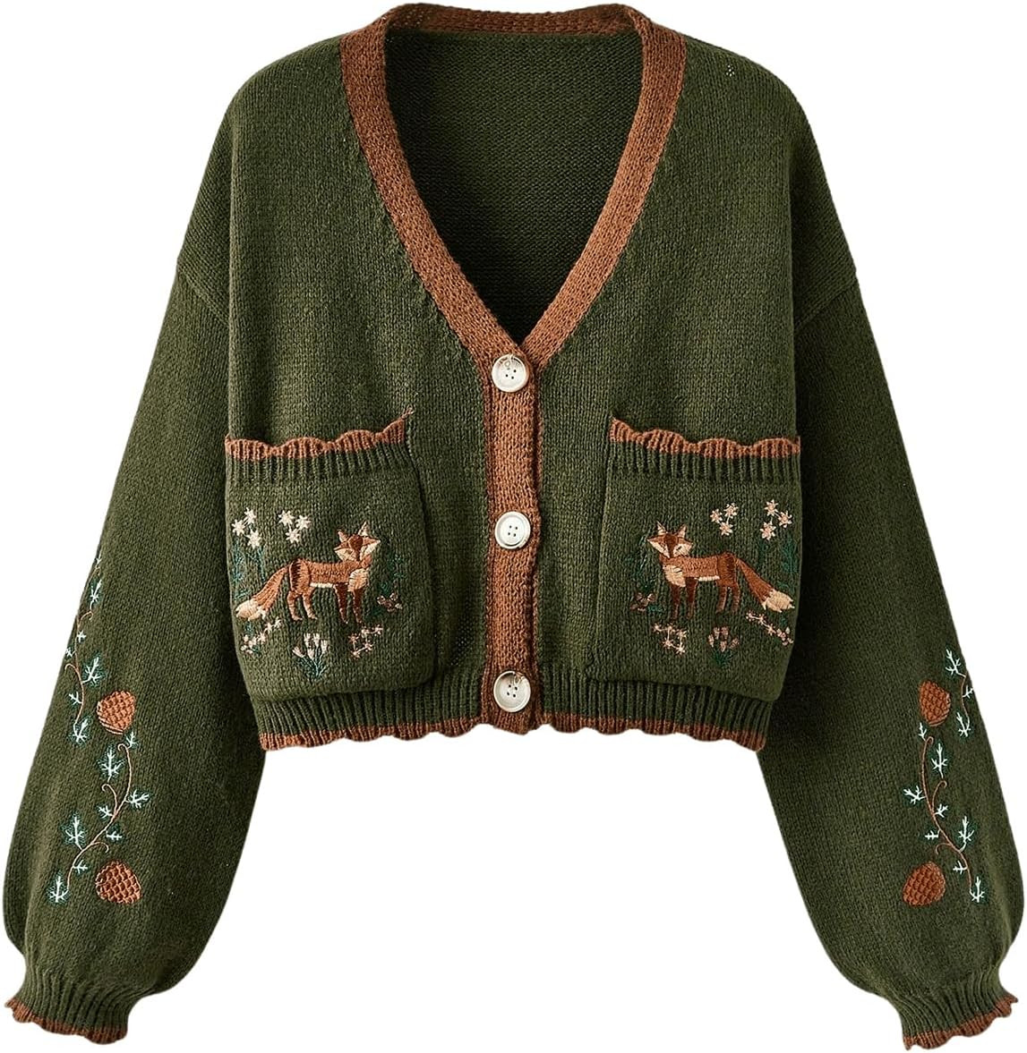 BEAUDRM Women's Fall Cropped Cardigans Cottage Core Button Up Boho Sweater | Amazon (US)