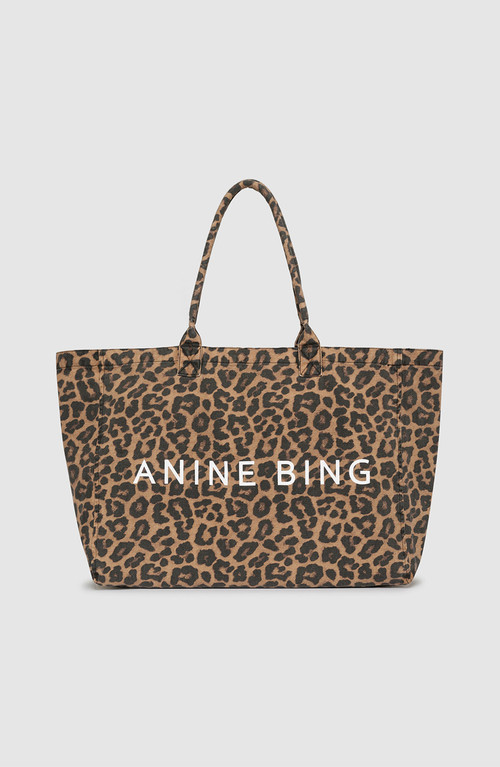 ANINE BING Leo Canvas Tote Bag in Black/brown Leopard at Nordstrom | Nordstrom