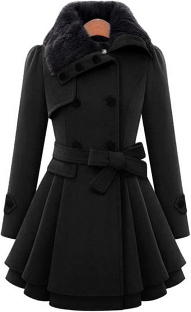 Andongnywell Women's Double Breasted Pea Coat Winter Mid-Long Trench Coat with Belt mid long tweed w | Amazon (US)