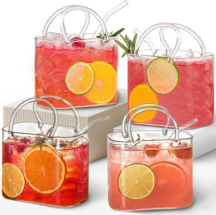 Glass Purse for Drinks Set of 4,26oz Unique Wine Glasses Purse Gifts for Women Party,Fish Bowl Va... | Amazon (US)