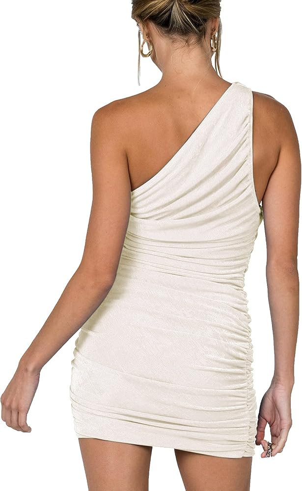 LYANER Women's Sexy One Shoulder Ruched Sleeveless Bodycon Mini Short Dress | Amazon (US)