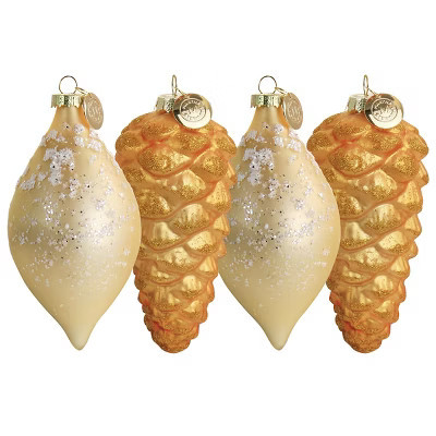 Martha Stewart Holiday Pointy Ball and Pinecone 4 Piece Ornament Set in Gold | Target