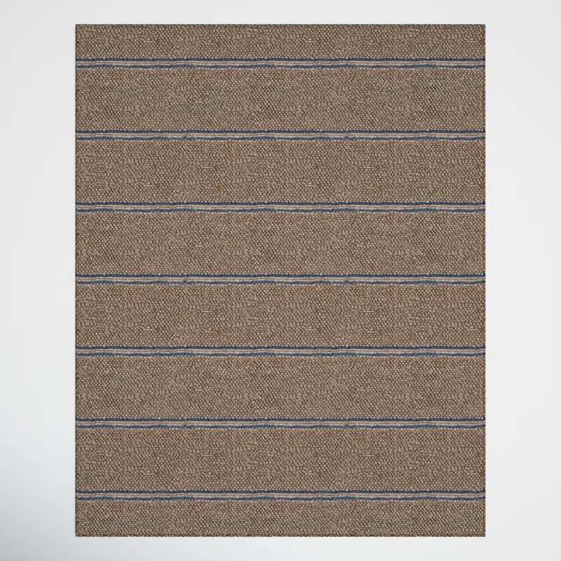 Beamond Striped Hand-Woven Jute Brown/Blue Area Rug | Wayfair North America
