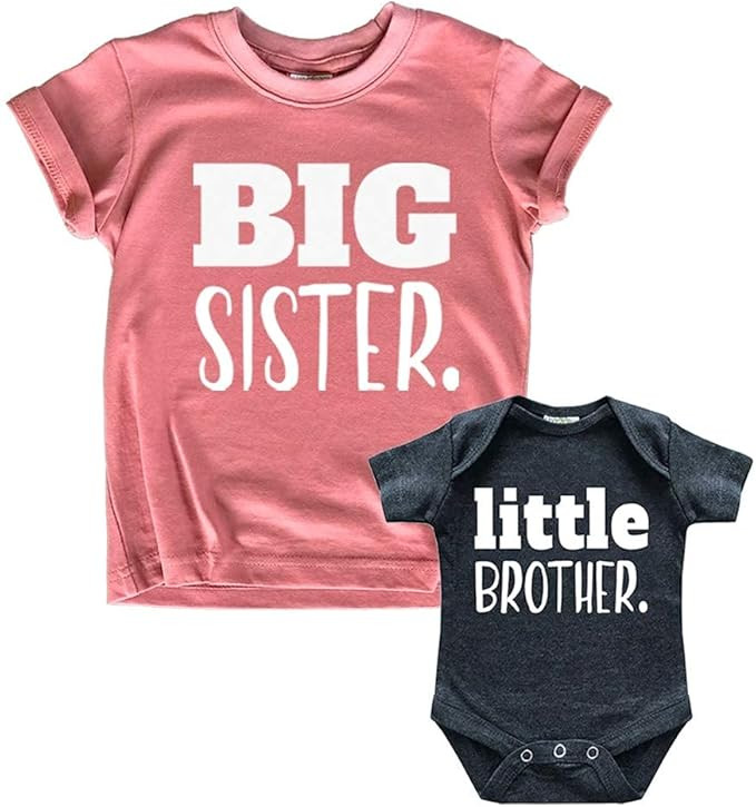 Big Sister Little Brother Outfit Matching Shirts Sets Baby Newborn Outfits Shirt | Amazon (US)