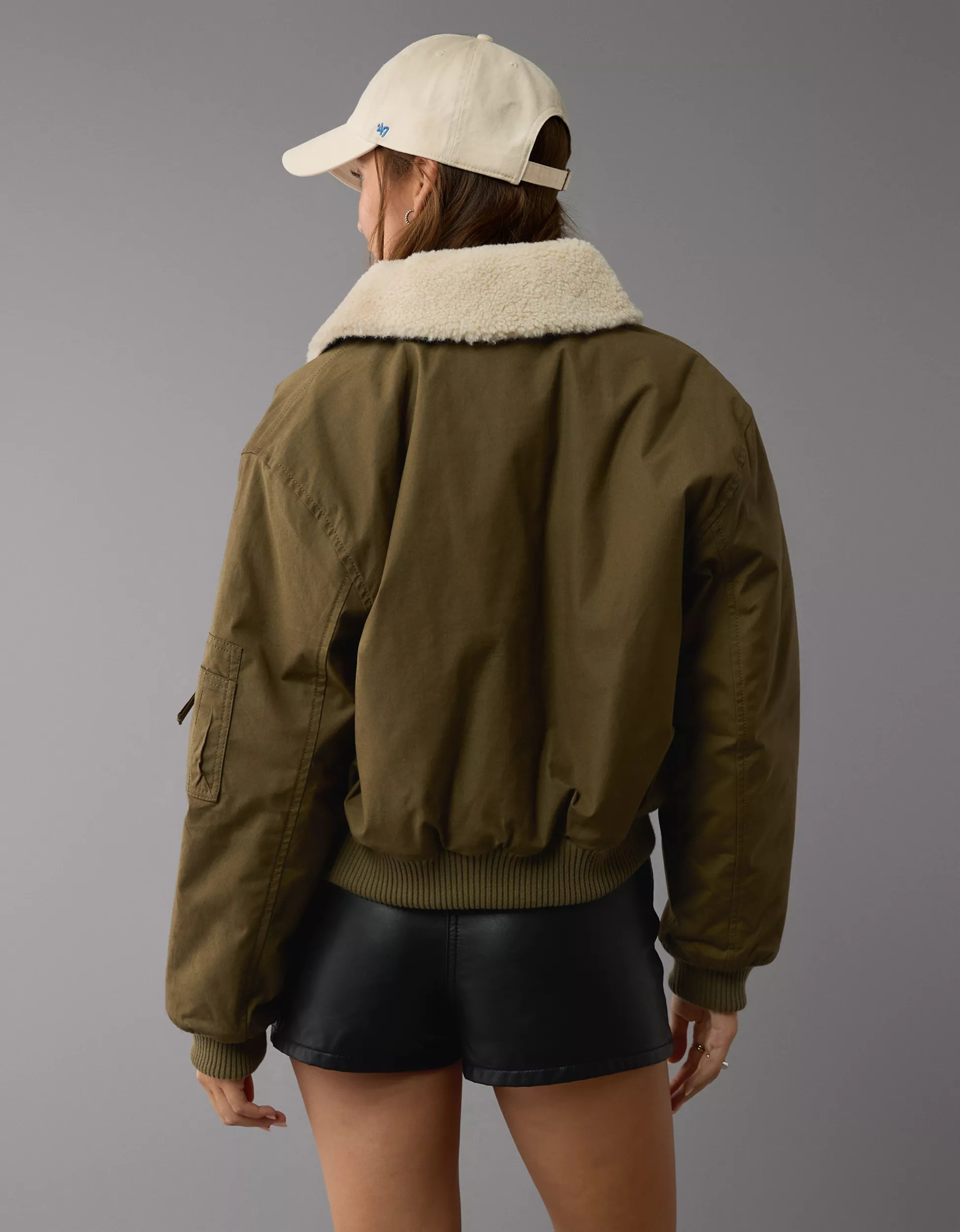 AE Oversized Sherpa Collar Bomber Jacket | American Eagle Outfitters (US & CA)