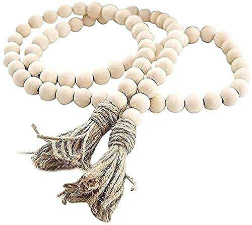 LSKYTOP 58 Inches Wood Bead Garland with Tassel,Farmhouse Rustic Prayer Boho Wooden Beads for Tiered Tray Coffee Table Mantel Decor (1 Pack) | Amazon (US)
