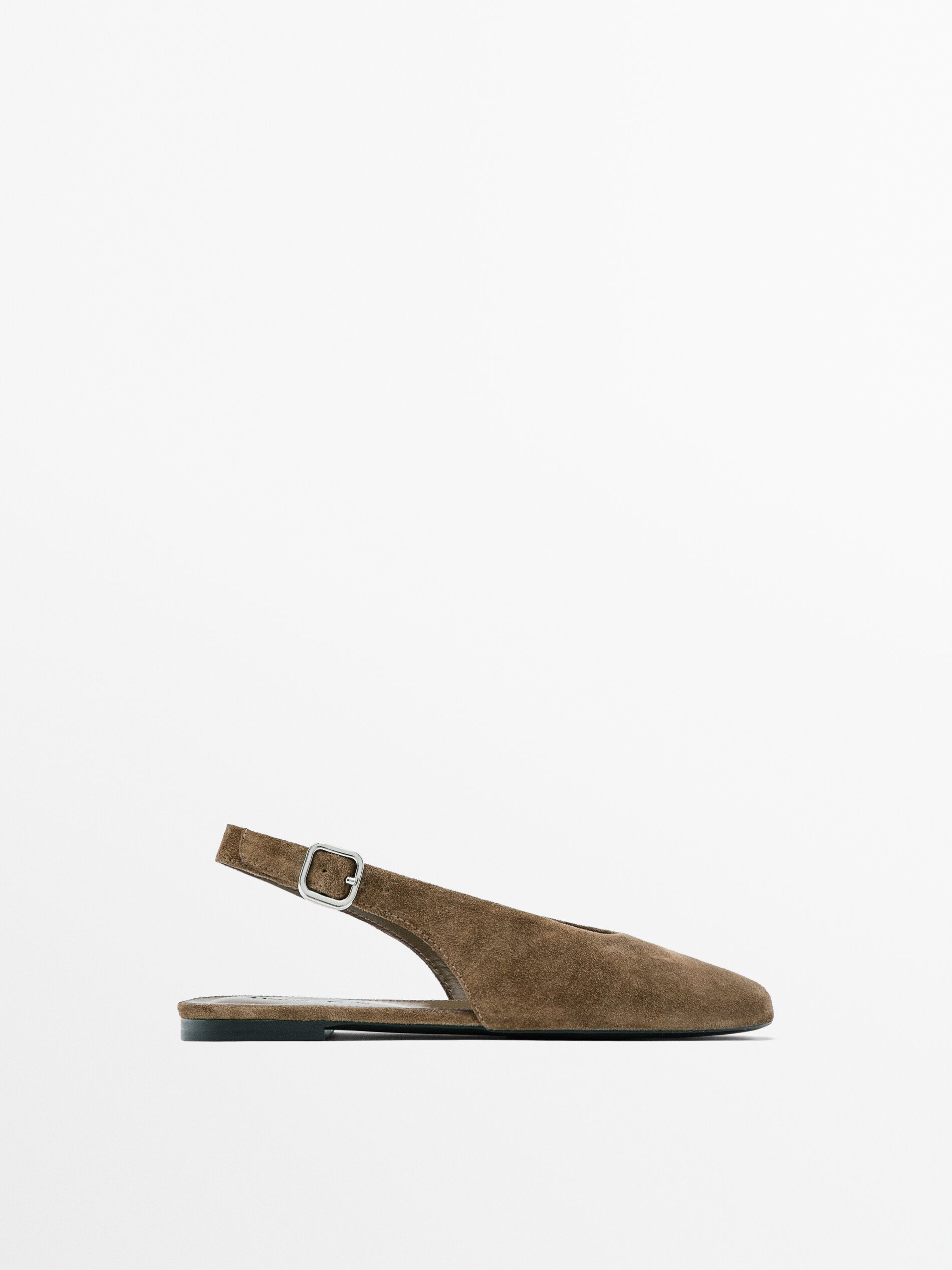 Split leather slingback ballet flats | Massimo Dutti UK