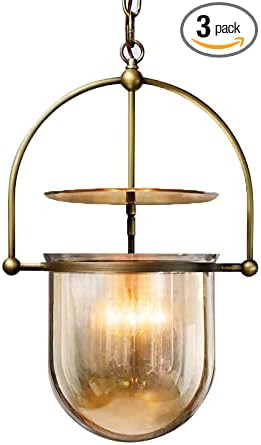 LAKIQ Vintage Hanging Pendant Lighting Fixture 3 Lights Amber Glass Chandelier Pendant Lamps for ... | Amazon (US)