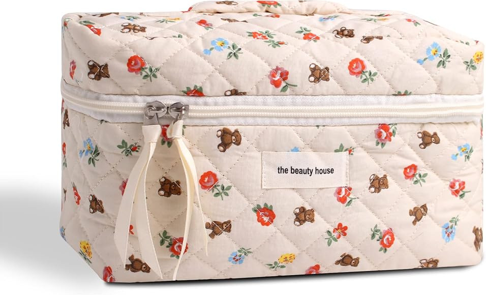 Dalulu Cotton Cute Makeup Bag Large Travel Cosmetic Bag Quilted Cosmetic Pouch Coquette Aesthetic... | Amazon (US)