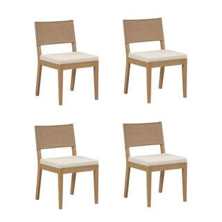 Linus 19 in. Modern Upholstered Dining Chair with Faux Leather Back and Solid Wood Brushed Legs, Light Brown, Set of 4 | The Home Depot